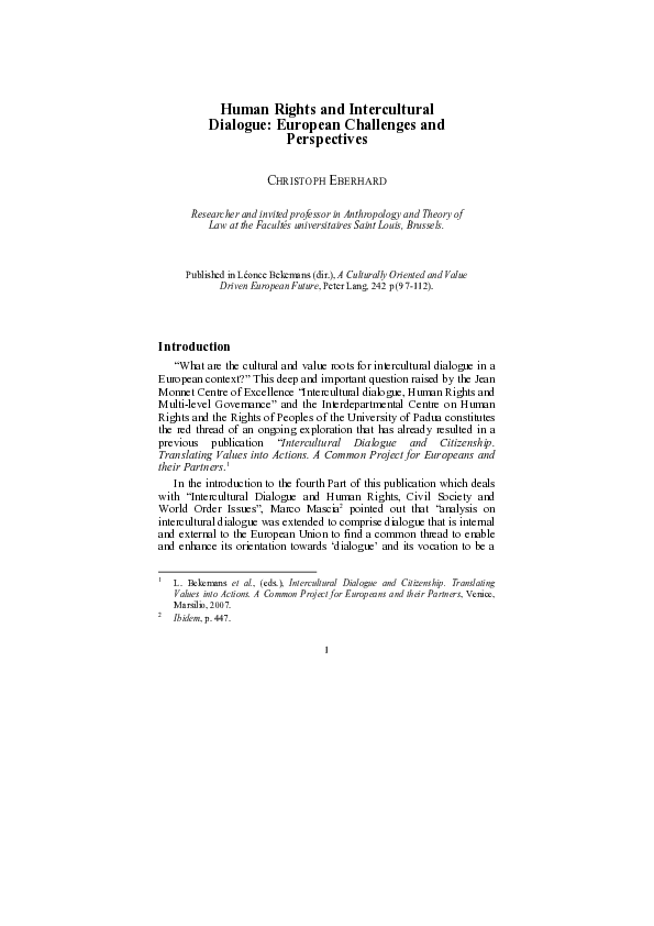 (PDF) Human Rights and Intercultural Dialogue: European Challenges and ...
