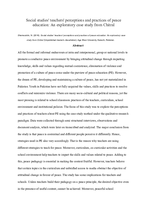 (PDF) Social studies' teachers' perceptions and practices of peace ...
