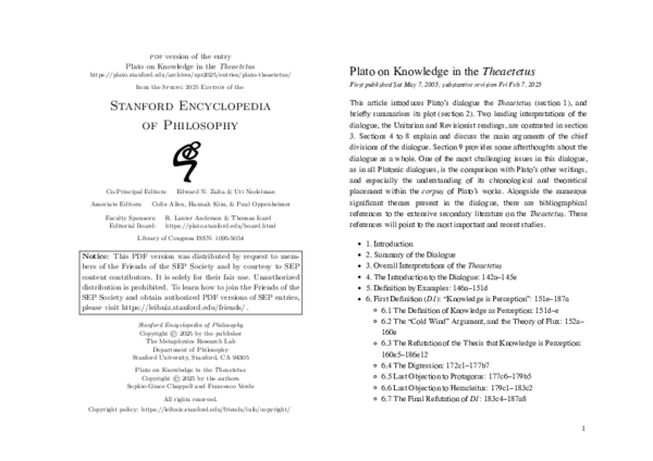 (PDF) Plato on Knowledge in the 'Theaetetus'