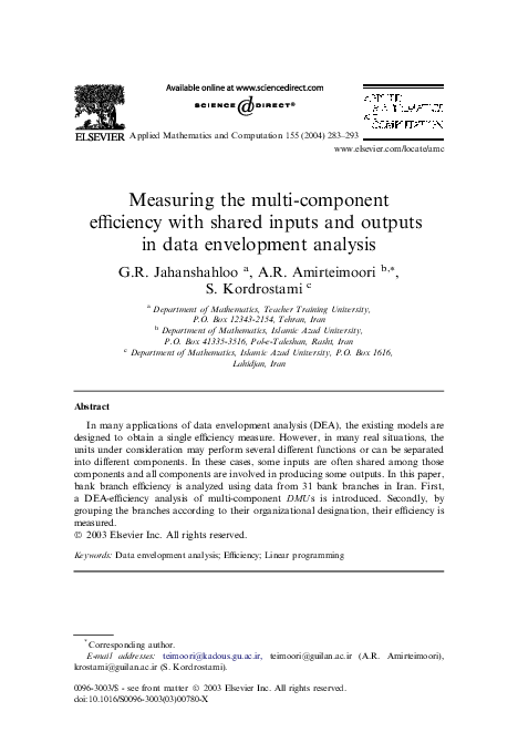(PDF) Measuring the multi-component efficiency with shared inputs and ...