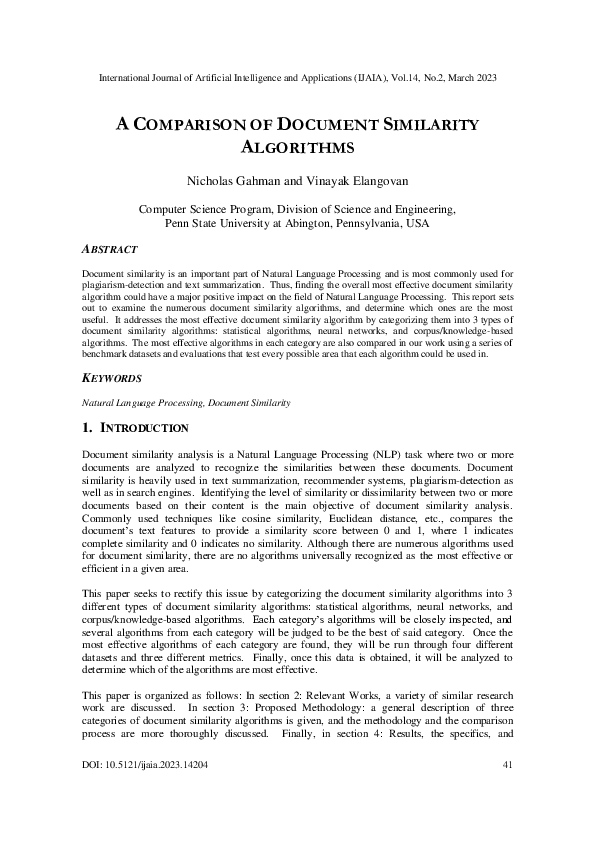 (PDF) A Comparison of Document Similarity Algorithms