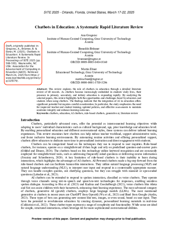 (PDF) Chatbots in Education: A Systematic Rapid Literature Review