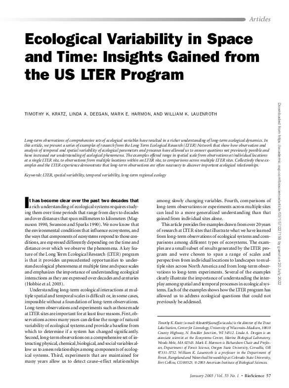 (PDF) Ecological Variability in Space and Time: Insights Gained from ...