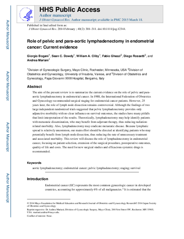 (PDF) Role of pelvic and para‐aortic lymphadenectomy in endometrial ...