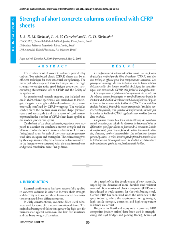 (PDF) Strength of short concrete columns confined with CFRP sheets