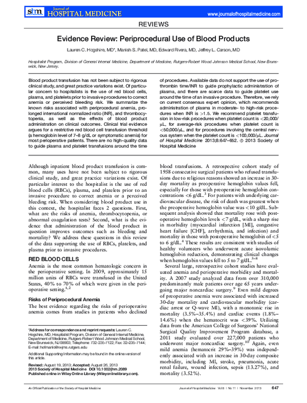 (PDF) Evidence review: Periprocedural use of blood products