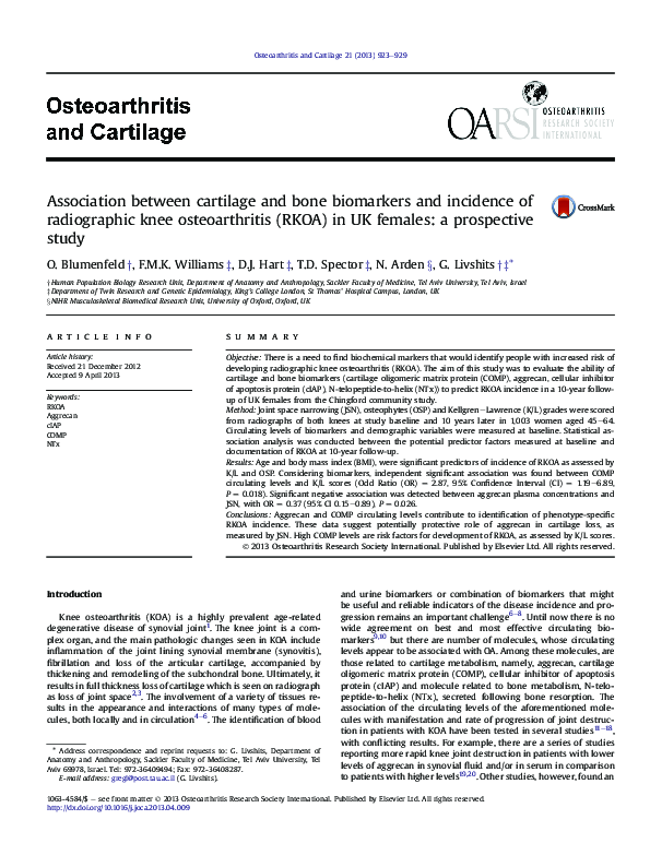 (PDF) Association between cartilage and bone biomarkers and incidence ...