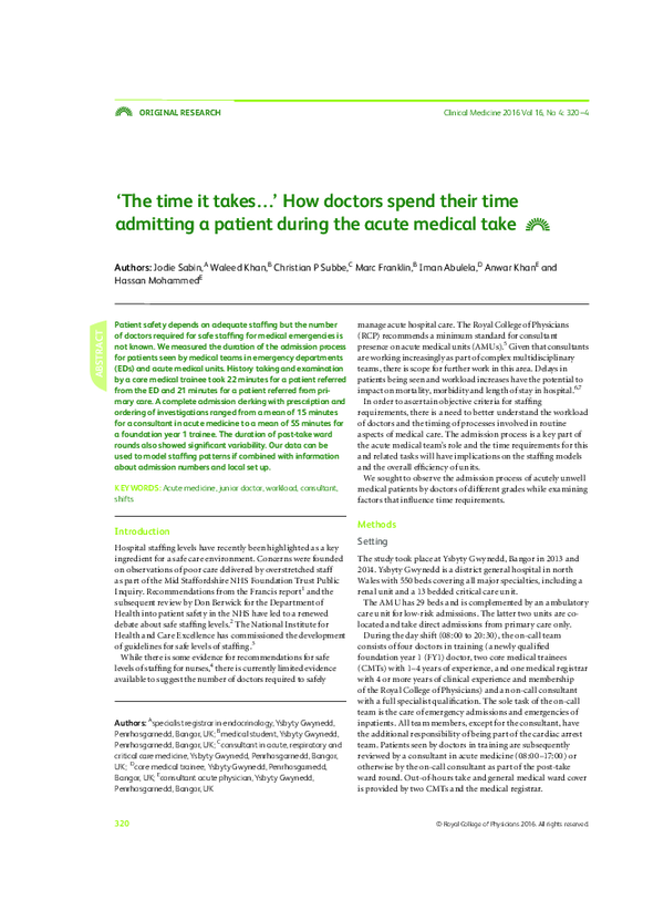 (PDF) The time it takes…' How doctors spend their time admitting a ...