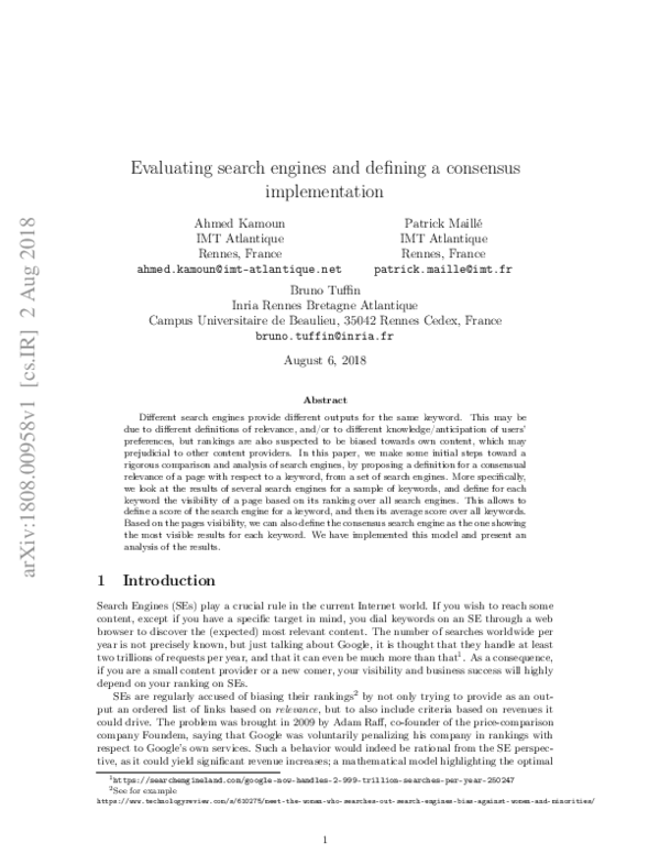 (PDF) Evaluating search engines and defining a consensus implementation