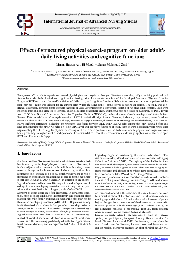 (PDF) Effect of structured physical exercise program on older adult's ...