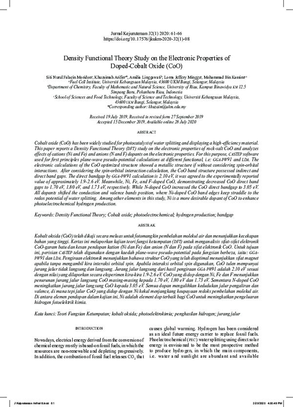(PDF) Density Functional Theory Study on the Electronic Properties of ...