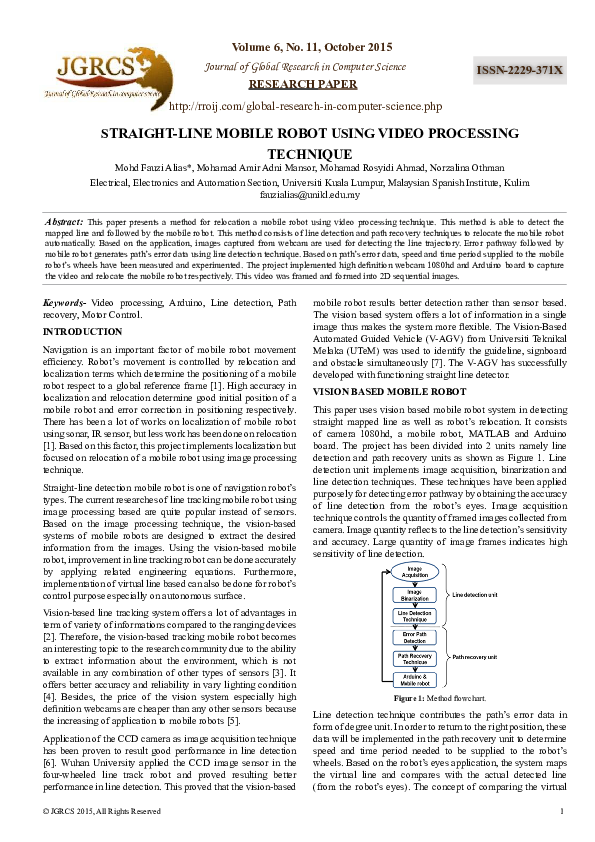 (PDF) Straight-Line Mobile Robot Using Video Processing Technique