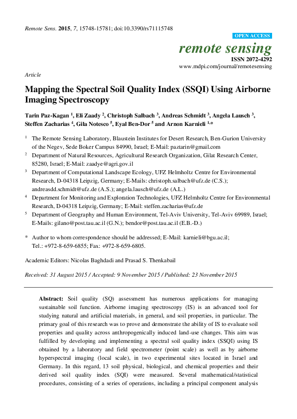 (PDF) Mapping the Spectral Soil Quality Index (SSQI) Using Airborne ...