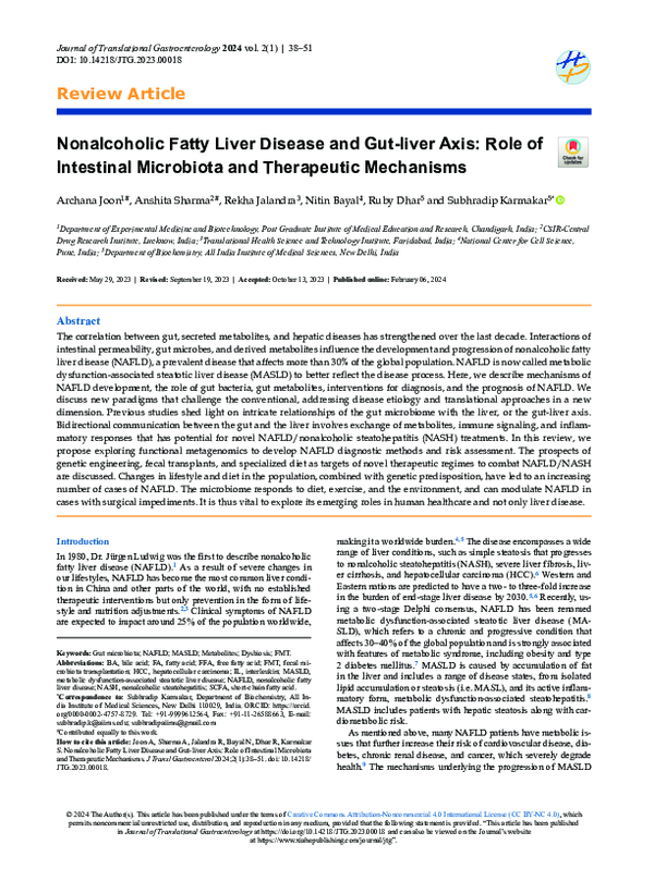 (PDF) Nonalcoholic Fatty Liver Disease and Gut-liver Axis: Role of ...