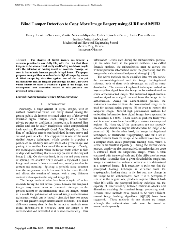 (PDF) Blind Tamper Detection to Copy Move Image Forgery using SURF and MSER