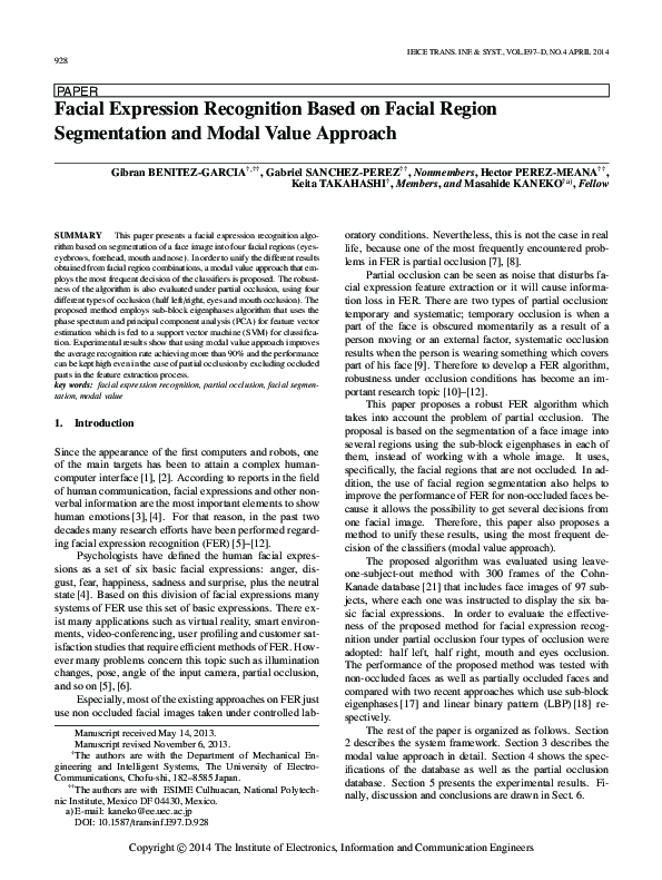 (PDF) Facial Expression Recognition Based on Facial Region Segmentation ...