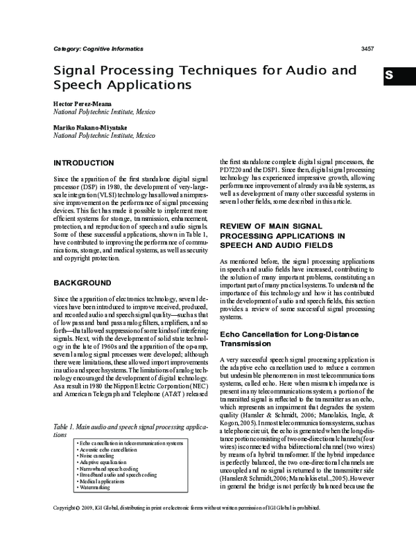 (PDF) Signal Processing Techniques for Audio and Speech Applications