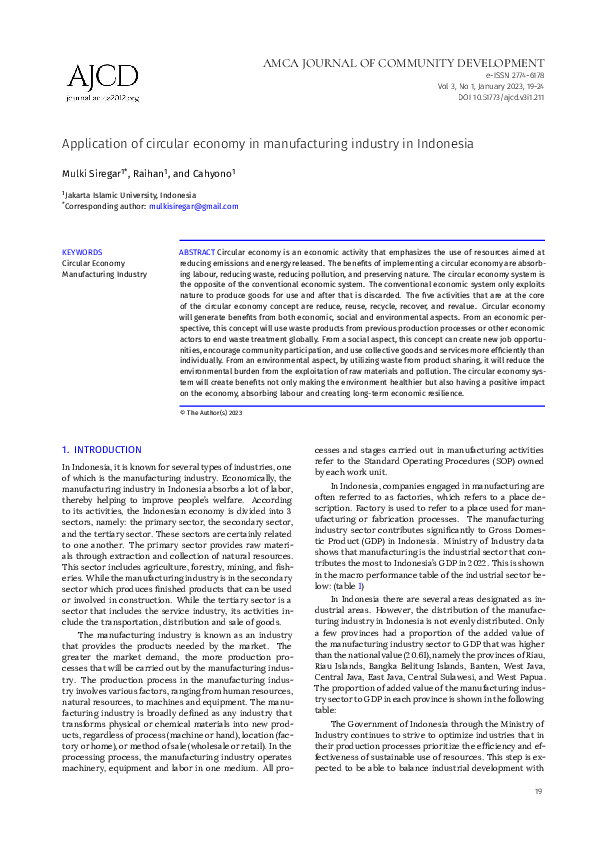 (PDF) Application of circular economy in manufacturing industry in ...