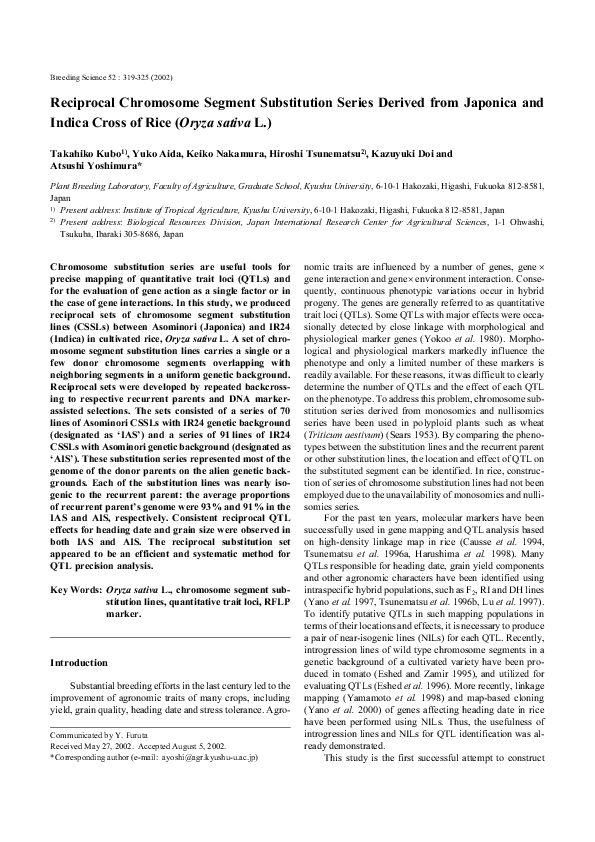 (PDF) Reciprocal Chromosome Segment Substitution Series Derived from ...
