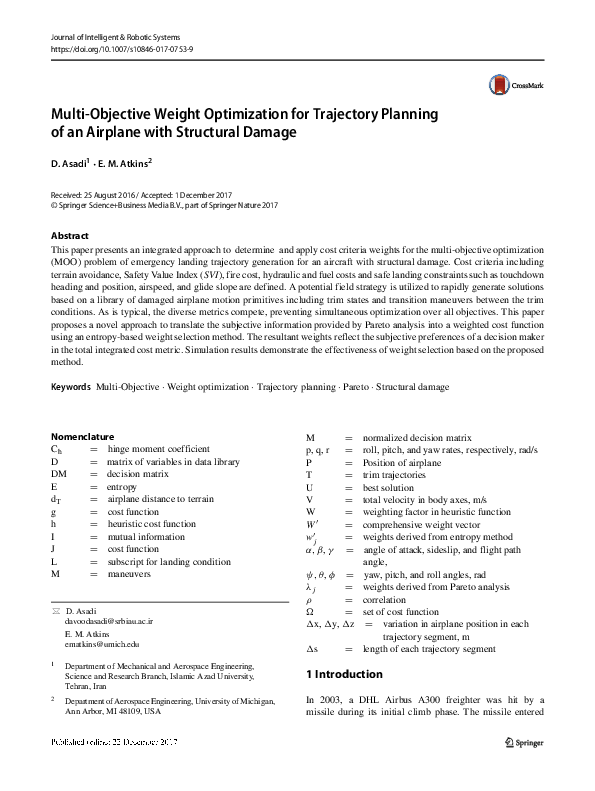 (PDF) Multi-Objective Weight Optimization for Trajectory Planning of an ...