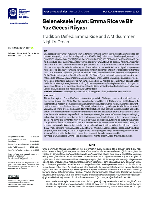 (PDF) Geleneksele İsyan: Emma Rice ve Bir Yaz Gecesi Rüyası Tradition ...