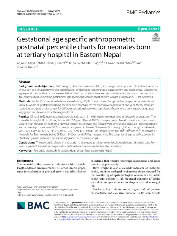 (PDF) Gestational age specific anthropometric postnatal percentile ...