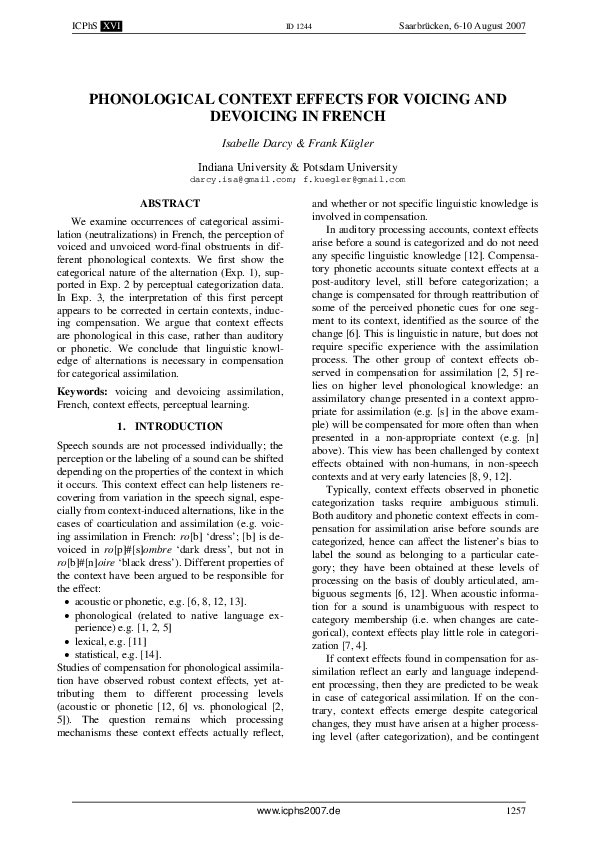 (PDF) 2007) Phonological context effects for voicing and devoicing in ...