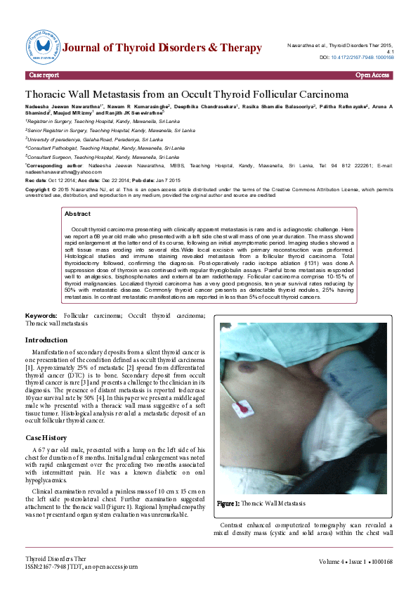 (PDF) Thoracic Wall Metastasis from an Occult Thyroid Follicular Carcinoma
