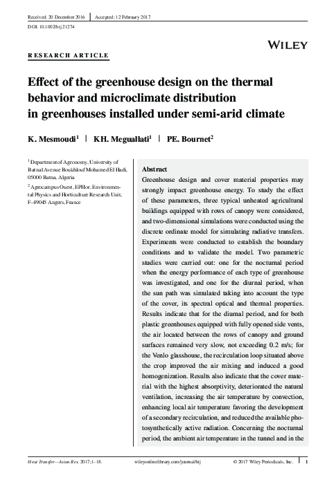 (PDF) Effect of the greenhouse design on the thermal behavior and ...