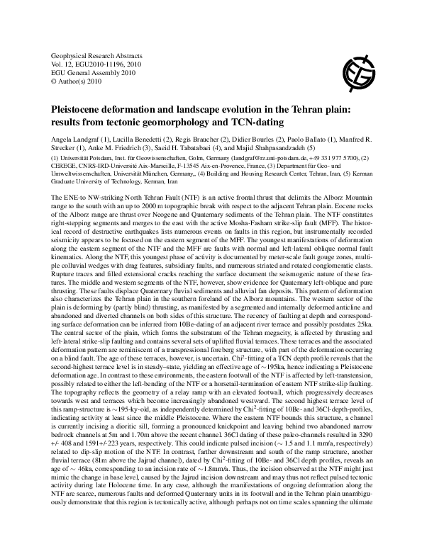(PDF) Pleistocene deformation and landscape evolution in the Tehran ...