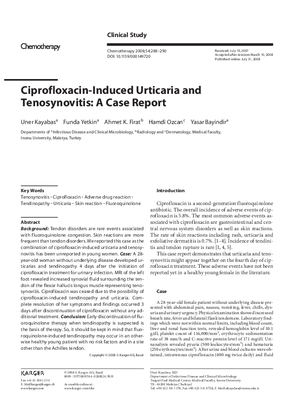(PDF) Ciprofloxacin-Induced Urticaria and Tenosynovitis: A Case Report