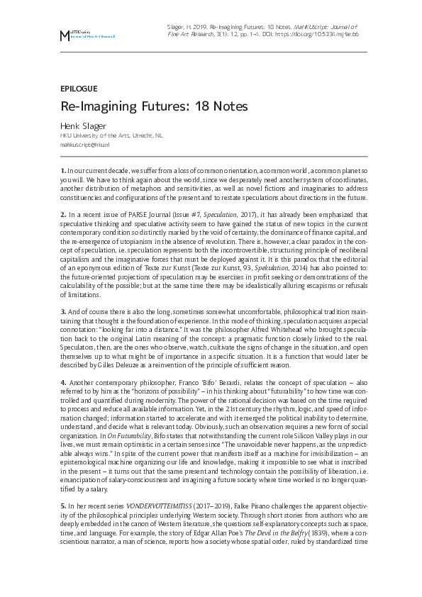 Pdf Re Imagining Futures 18 Notes