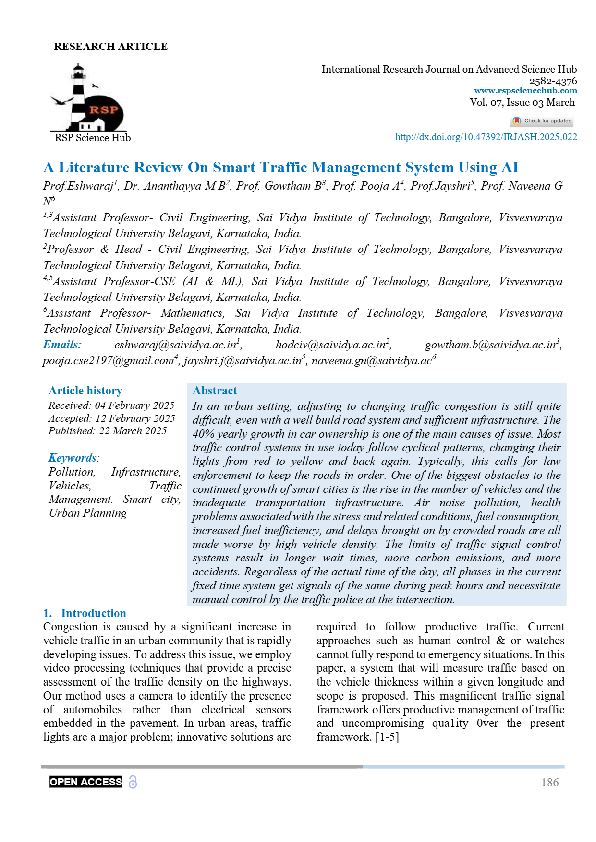 (PDF) View of A Literature Review On Smart Traffic Management System ...