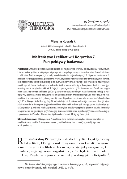 (PDF) Marriage and Celibacy in 1 Corinthians 7: Research Perspectives ...