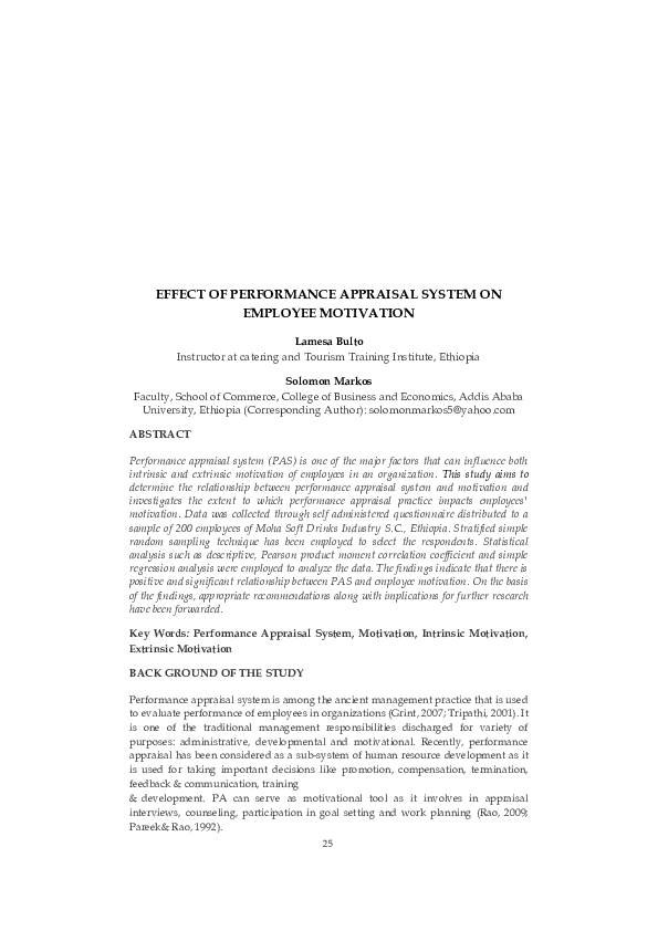 (PDF) Effect of Performance Appraisal System on Employee Motivation