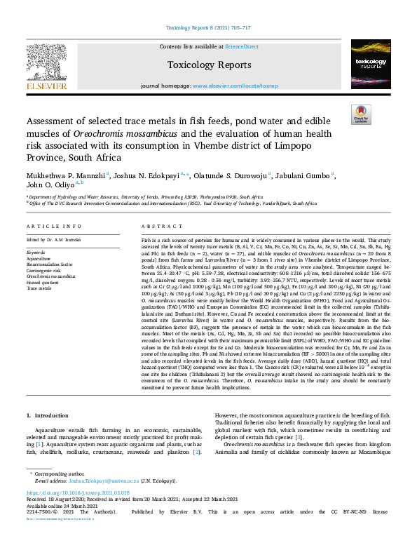 (PDF) Assessment of selected trace metals in fish feeds, pond water and ...