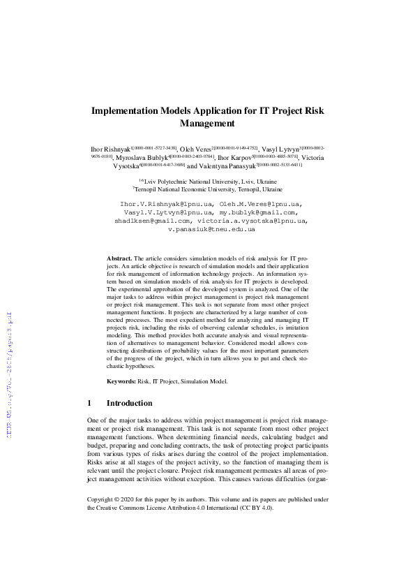 (PDF) Implementation Models Application for IT Project Risk Management