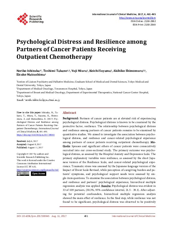 (PDF) Psychological Distress and Resilience among Partners of Cancer ...