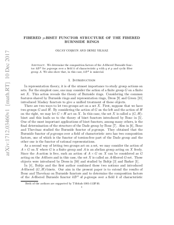 (PDF) Fibered p-biset Functor Structure of the Fibered Burnside Rings