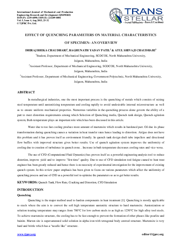 (PDF) Effect of Quenching Parameters on Material Characte Ristics of ...