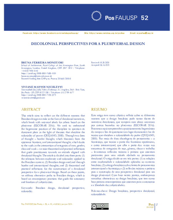 (PDF) DECOLONIAL PERSPECTIVES FOR A PLURIVERSAL DESIGN