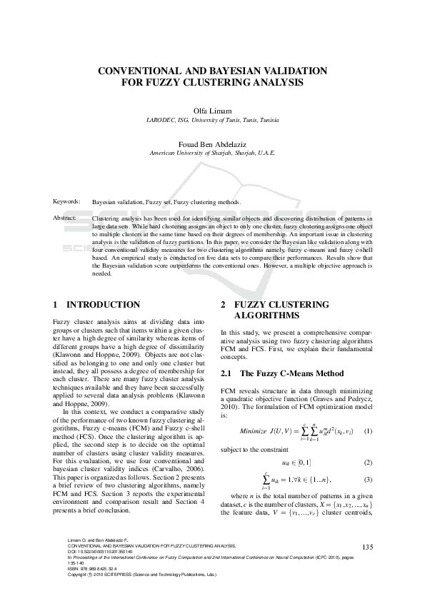 (PDF) Conventional and Bayesian Validation for Fuzzy Clustering Analysis