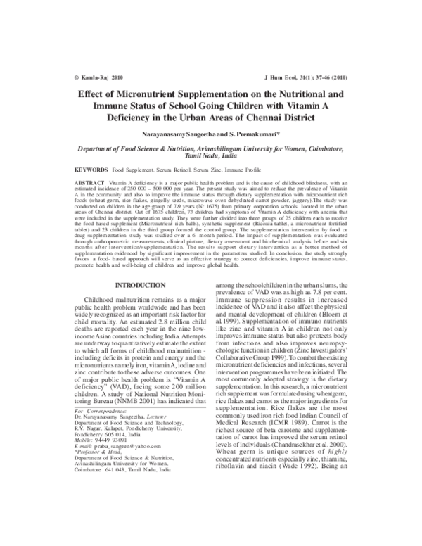 (PDF) Effect of Micronutrient Supplementation on the Nutritional and ...