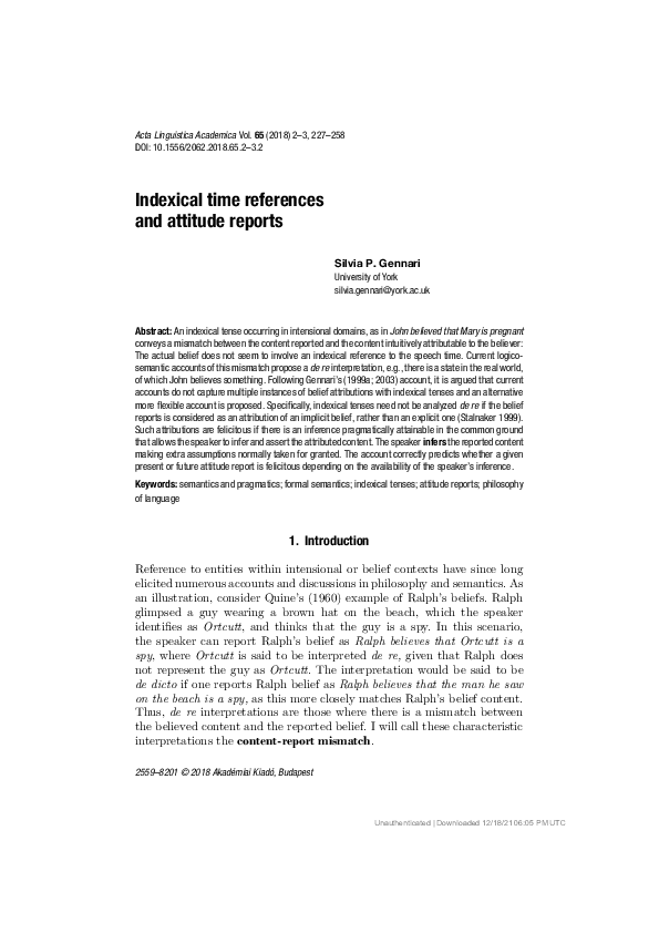 (PDF) Indexical time references and attitude reports