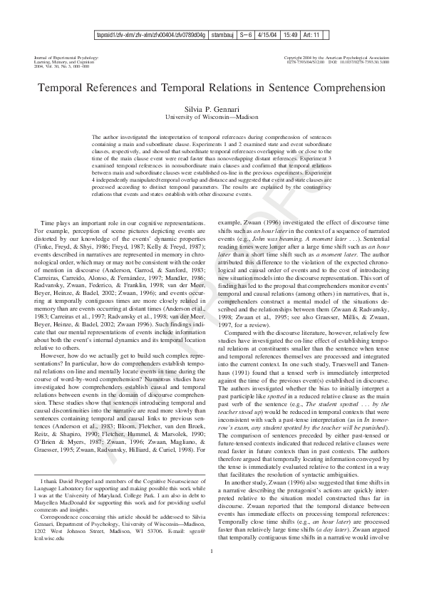 (PDF) Temporal References and Temporal Relations in Sentence Comprehension