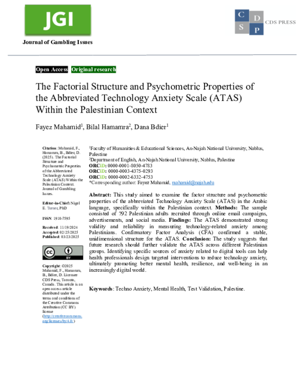 (PDF) The Factorial Structure and Psychometric Properties of the ...