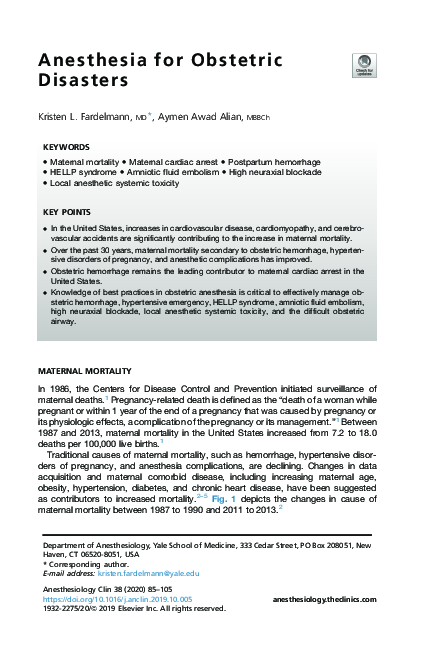(PDF) Anesthesia for Obstetric Disasters