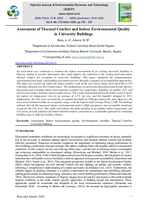 (PDF) Assessment of Thermal Comfort and Indoor Environmental Quality in ...