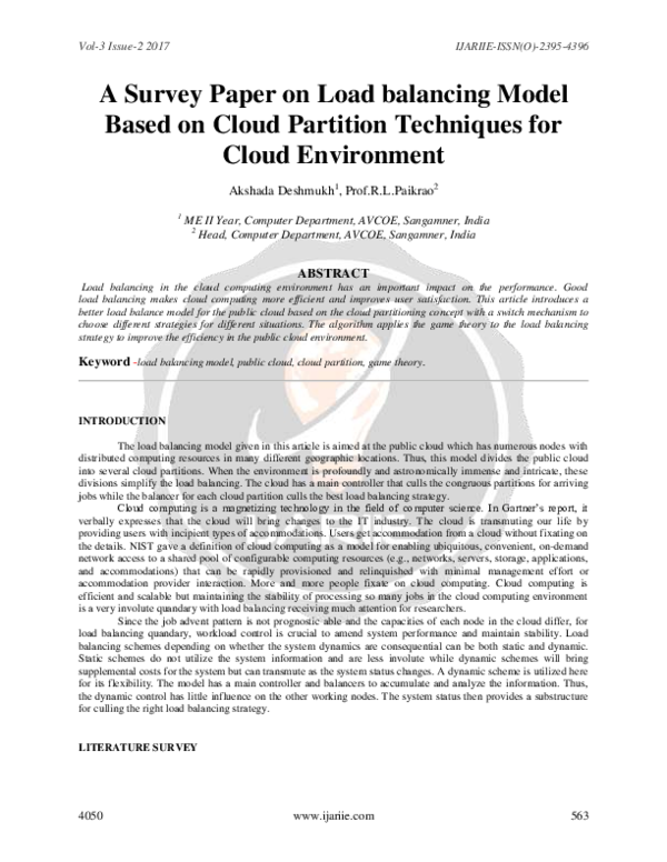 (PDF) A Survey Paper on Load balancing Model Based on Cloud Partition ...