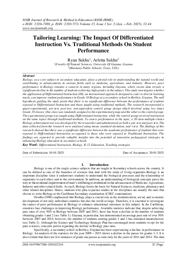 (PDF) Tailoring Learning: The Impact Of Differentiated Instruction Vs ...